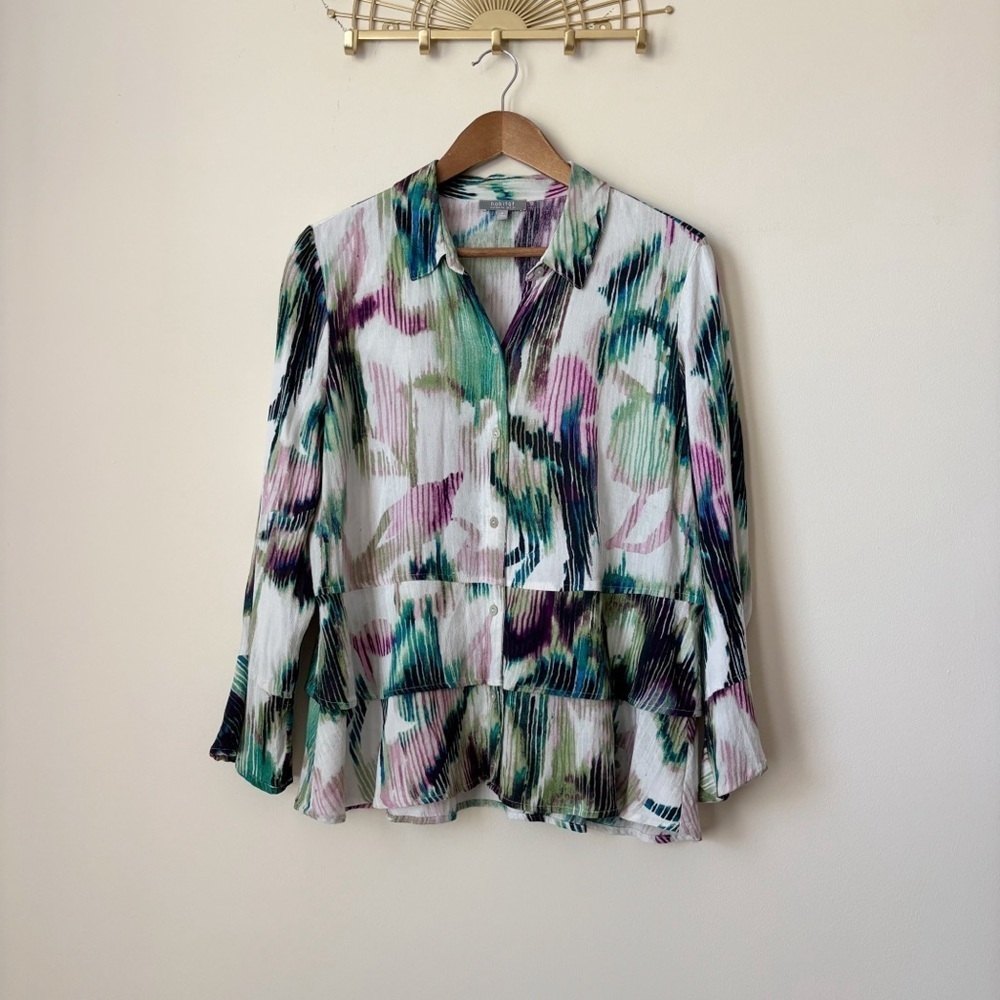 Habitat Painterly Floral Flounce Hem Top Medium Art To Wear
